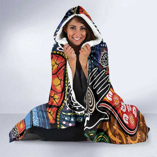 Dad and Son Footprint Father's Day Personalised Hooded Blanket Australian Aboriginal Art