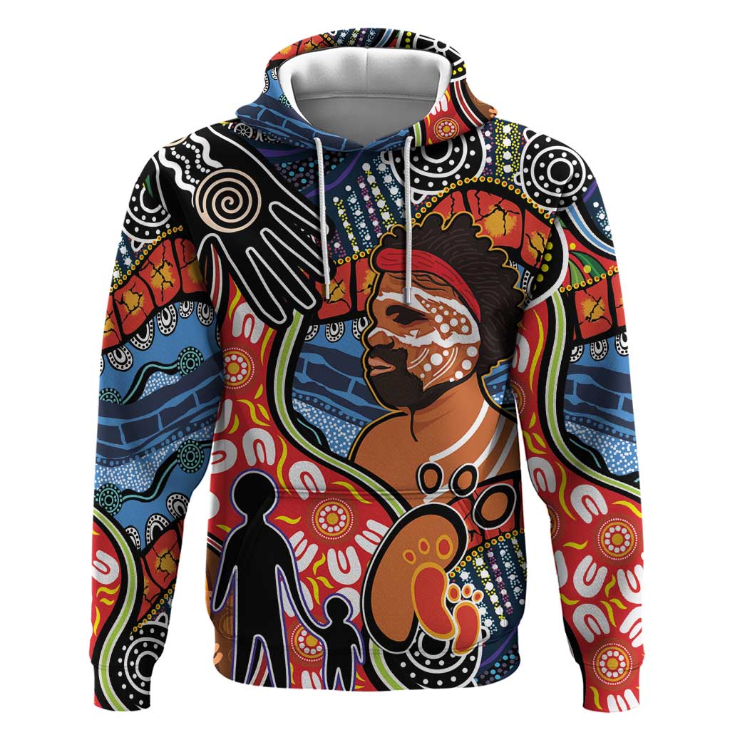 Dad and Son Footprint Father's Day Personalised Hoodie Australian Aboriginal Art