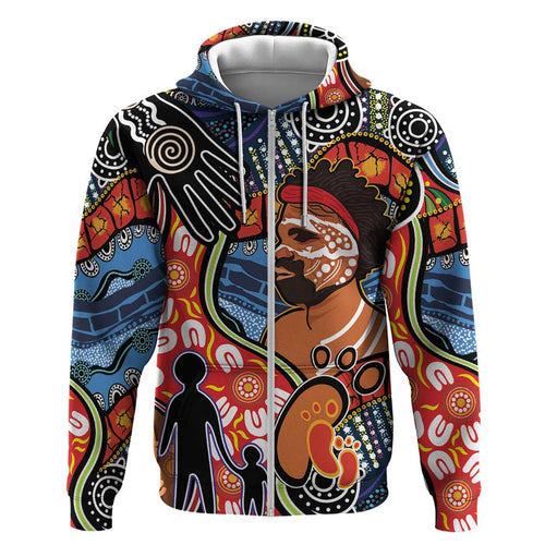 Dad and Son Footprint Father's Day Personalised Hoodie Australian Aboriginal Art