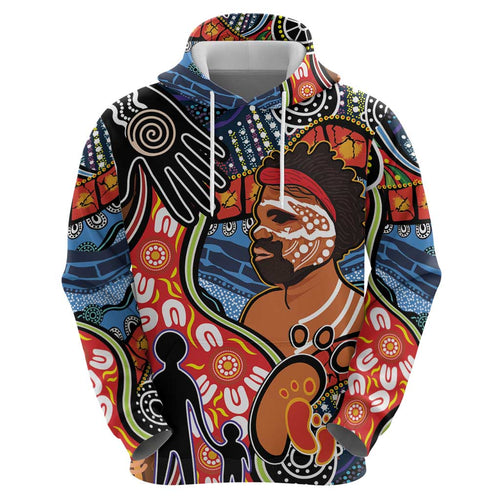 Dad and Son Footprint Father's Day Personalised Hoodie Australian Aboriginal Art