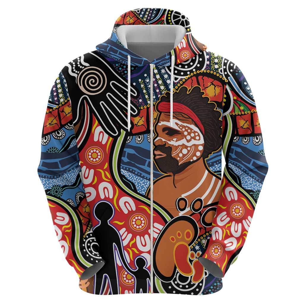 Dad and Son Footprint Father's Day Personalised Hoodie Australian Aboriginal Art