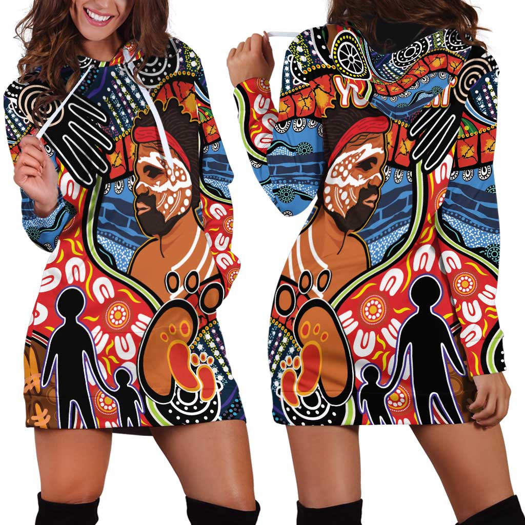 Dad and Son Footprint Father's Day Personalised Hoodie Dress Australian Aboriginal Art