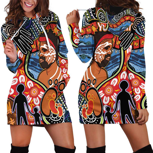 Dad and Son Footprint Father's Day Personalised Hoodie Dress Australian Aboriginal Art