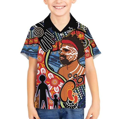 Dad and Son Footprint Father's Day Personalised Kid Hawaiian Shirt Australian Aboriginal Art
