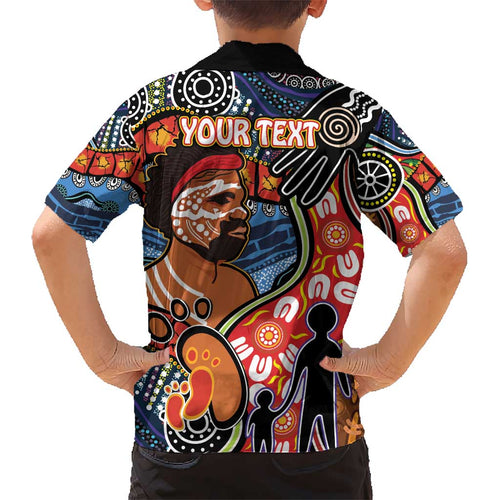 Dad and Son Footprint Father's Day Personalised Kid Hawaiian Shirt Australian Aboriginal Art