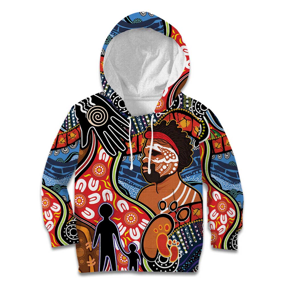 Dad and Son Footprint Father's Day Personalised Kid Hoodie Australian Aboriginal Art LT9