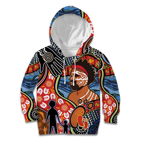 Dad and Son Footprint Father's Day Personalised Kid Hoodie Australian Aboriginal Art LT9