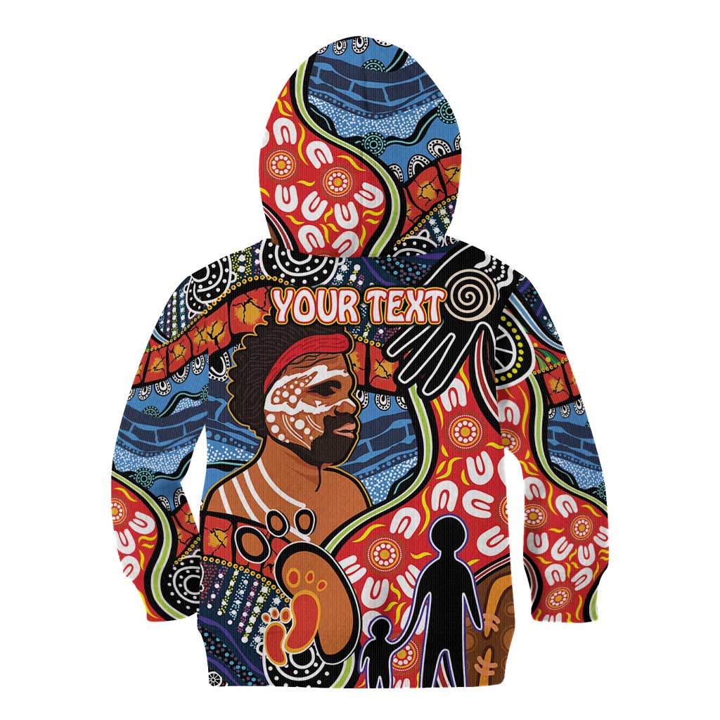 Dad and Son Footprint Father's Day Personalised Kid Hoodie Australian Aboriginal Art LT9