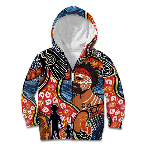 Dad and Son Footprint Father's Day Personalised Kid Hoodie Australian Aboriginal Art LT9