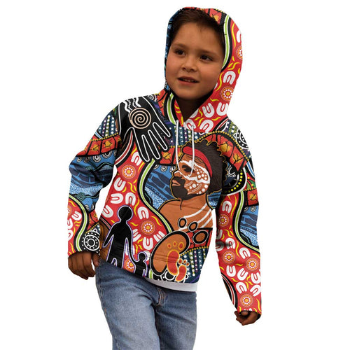 Dad and Son Footprint Father's Day Personalised Kid Hoodie Australian Aboriginal Art LT9