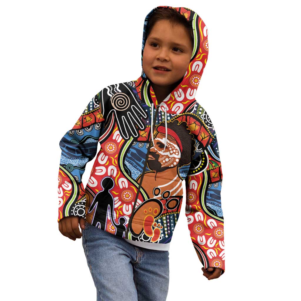 Dad and Son Footprint Father's Day Personalised Kid Hoodie Australian Aboriginal Art LT9