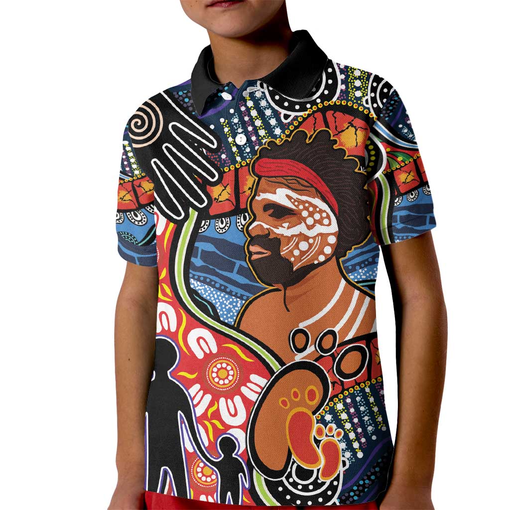 Dad and Son Footprint Father's Day Personalised Kid Polo Shirt Australian Aboriginal Art