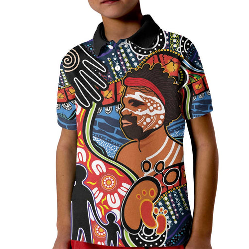 Dad and Son Footprint Father's Day Personalised Kid Polo Shirt Australian Aboriginal Art