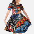 Dad and Son Footprint Father's Day Personalised Kid Short Sleeve Dress Australian Aboriginal Art