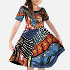Dad and Son Footprint Father's Day Personalised Kid Short Sleeve Dress Australian Aboriginal Art
