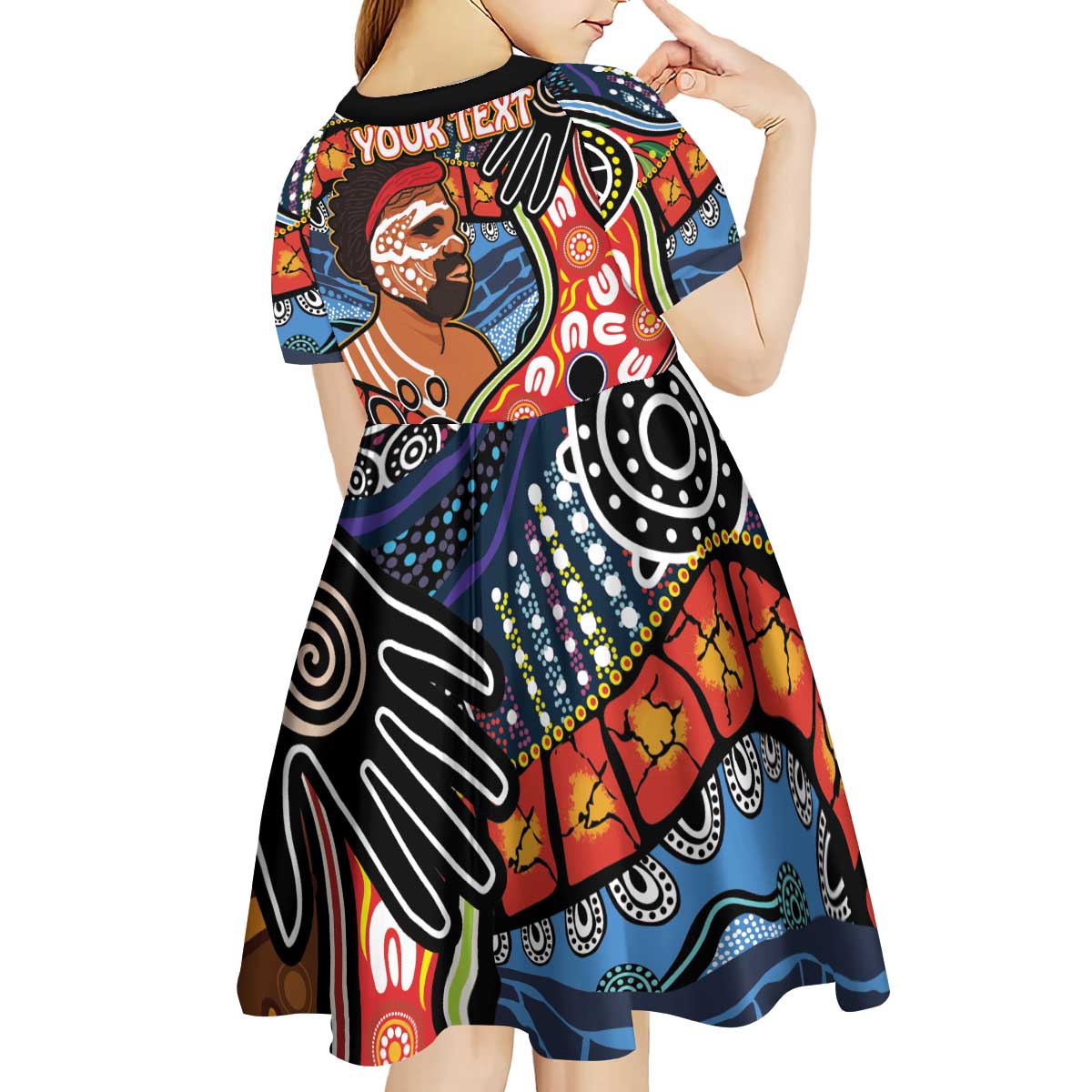 Dad and Son Footprint Father's Day Personalised Kid Short Sleeve Dress Australian Aboriginal Art