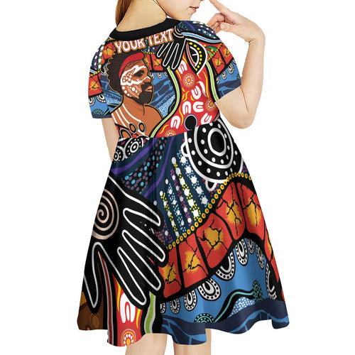 Dad and Son Footprint Father's Day Personalised Kid Short Sleeve Dress Australian Aboriginal Art
