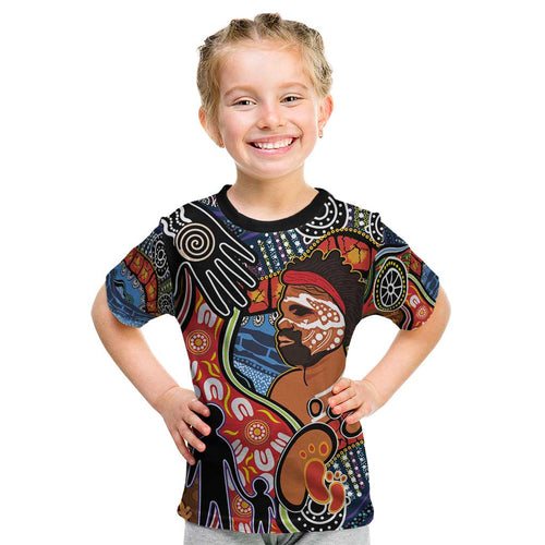 Dad and Son Footprint Father's Day Personalised Kid T Shirt Australian Aboriginal Art