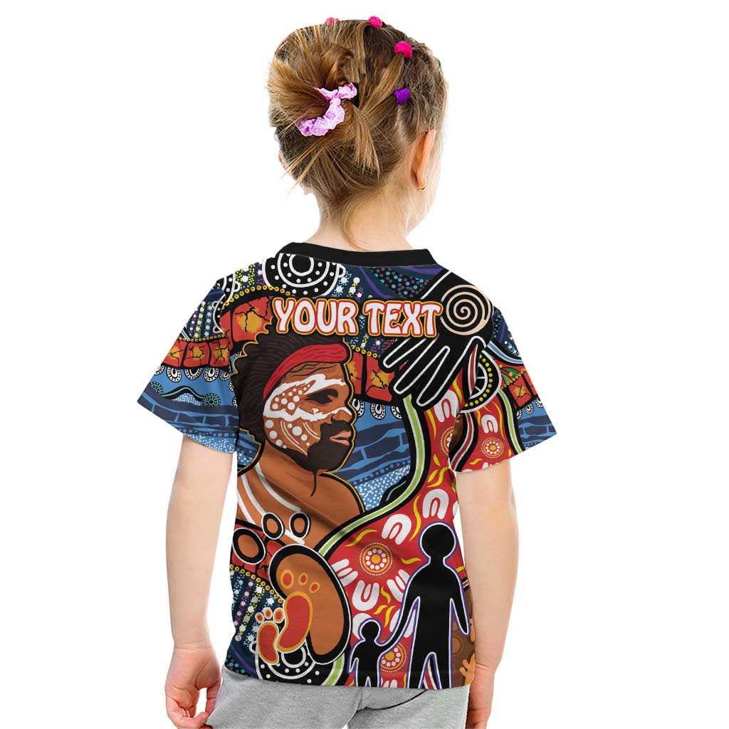 Dad and Son Footprint Father's Day Personalised Kid T Shirt Australian Aboriginal Art