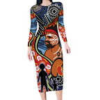 Dad and Son Footprint Father's Day Personalised Long Sleeve Bodycon Dress Australian Aboriginal Art