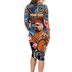Dad and Son Footprint Father's Day Personalised Long Sleeve Bodycon Dress Australian Aboriginal Art
