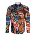 Dad and Son Footprint Father's Day Personalised Long Sleeve Button Shirt Australian Aboriginal Art