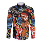 Dad and Son Footprint Father's Day Personalised Long Sleeve Button Shirt Australian Aboriginal Art