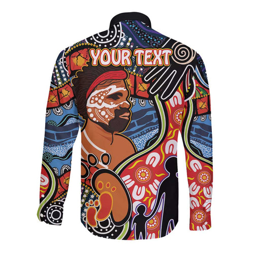 Dad and Son Footprint Father's Day Personalised Long Sleeve Button Shirt Australian Aboriginal Art