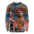 Dad and Son Footprint Father's Day Personalised Long Sleeve Shirt Australian Aboriginal Art