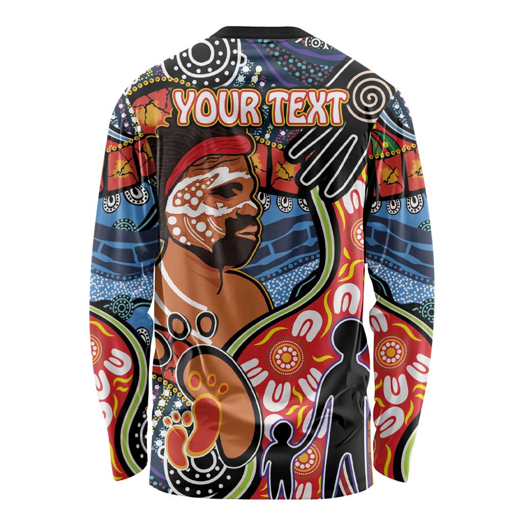 Dad and Son Footprint Father's Day Personalised Long Sleeve Shirt Australian Aboriginal Art