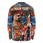 Dad and Son Footprint Father's Day Personalised Long Sleeve Shirt Australian Aboriginal Art