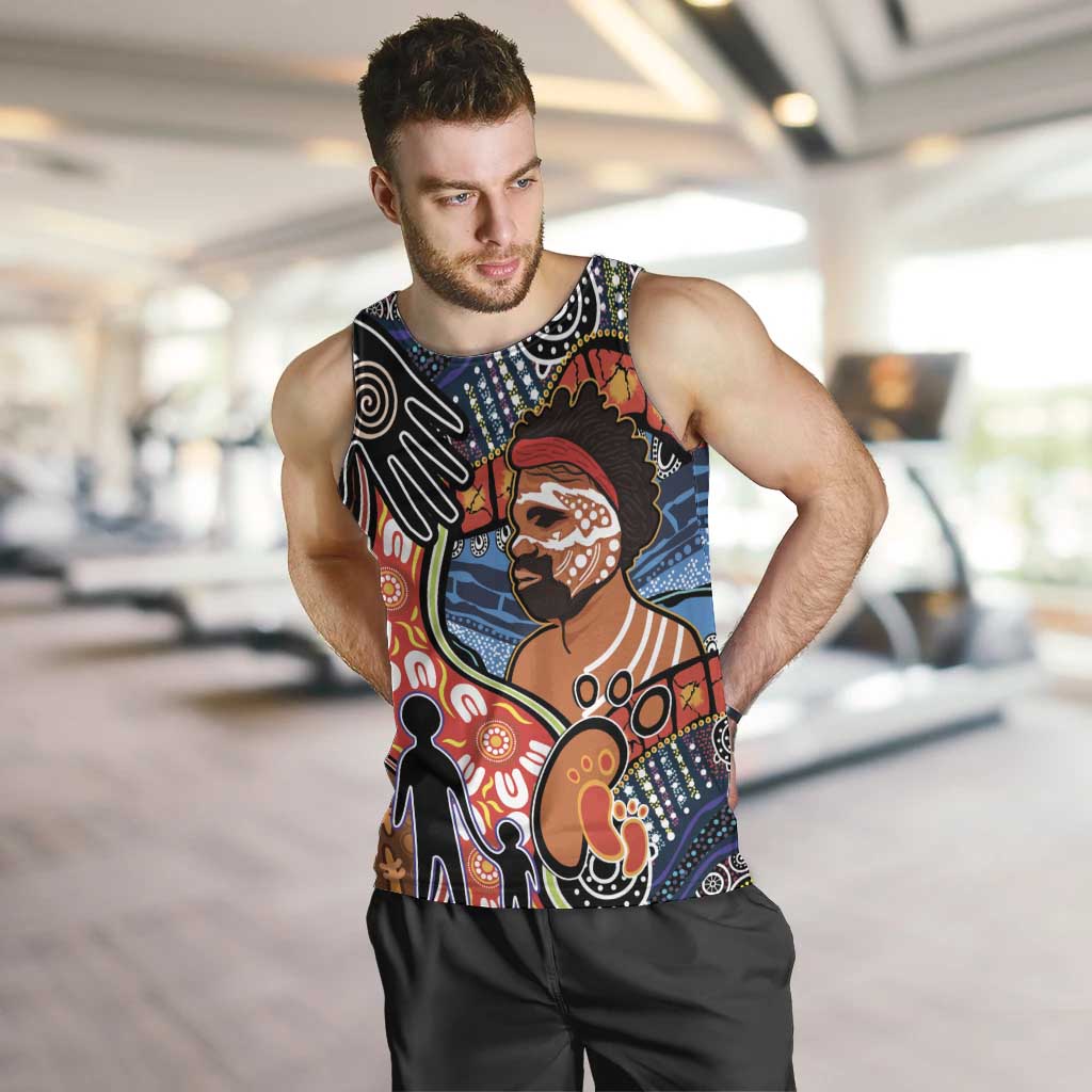 Dad and Son Footprint Father's Day Personalised Men Tank Top Australian Aboriginal Art