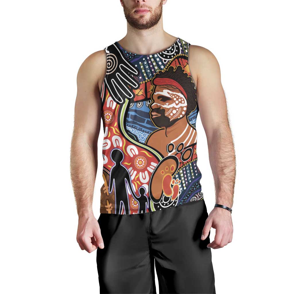 Dad and Son Footprint Father's Day Personalised Men Tank Top Australian Aboriginal Art
