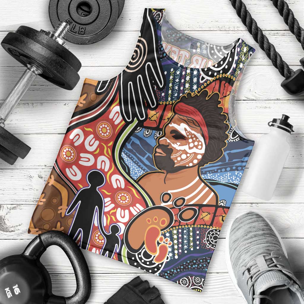Dad and Son Footprint Father's Day Personalised Men Tank Top Australian Aboriginal Art