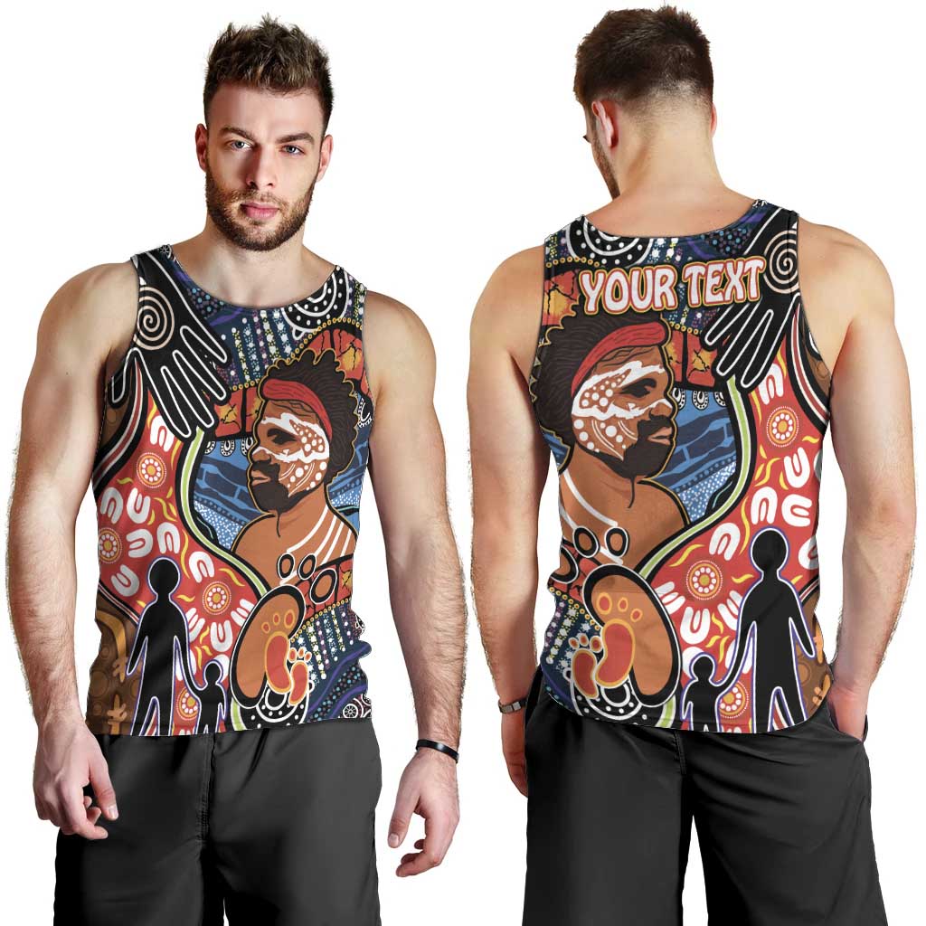 Dad and Son Footprint Father's Day Personalised Men Tank Top Australian Aboriginal Art