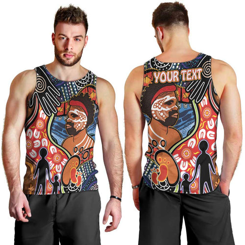 Dad and Son Footprint Father's Day Personalised Men Tank Top Australian Aboriginal Art