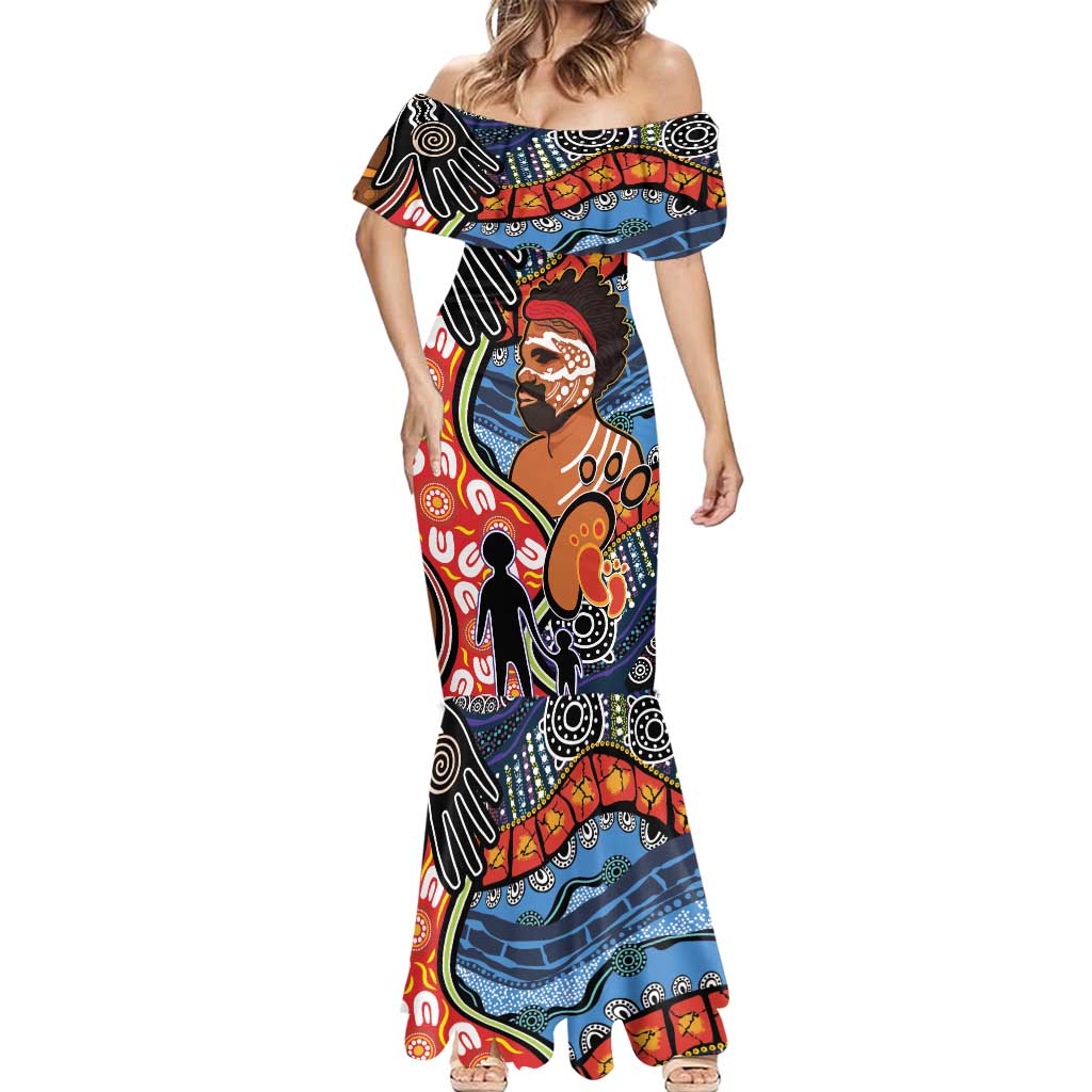 Dad and Son Footprint Father's Day Personalised Mermaid Dress Australian Aboriginal Art