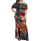 Dad and Son Footprint Father's Day Personalised Off Shoulder Maxi Dress Australian Aboriginal Art