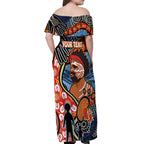 Dad and Son Footprint Father's Day Personalised Off Shoulder Maxi Dress Australian Aboriginal Art
