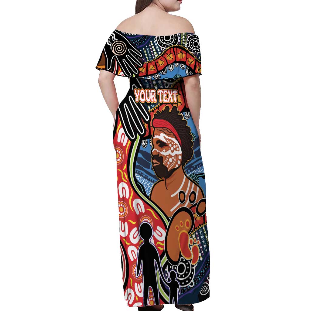 Dad and Son Footprint Father's Day Personalised Off Shoulder Maxi Dress Australian Aboriginal Art