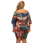 Dad and Son Footprint Father's Day Personalised Off Shoulder Short Dress Australian Aboriginal Art