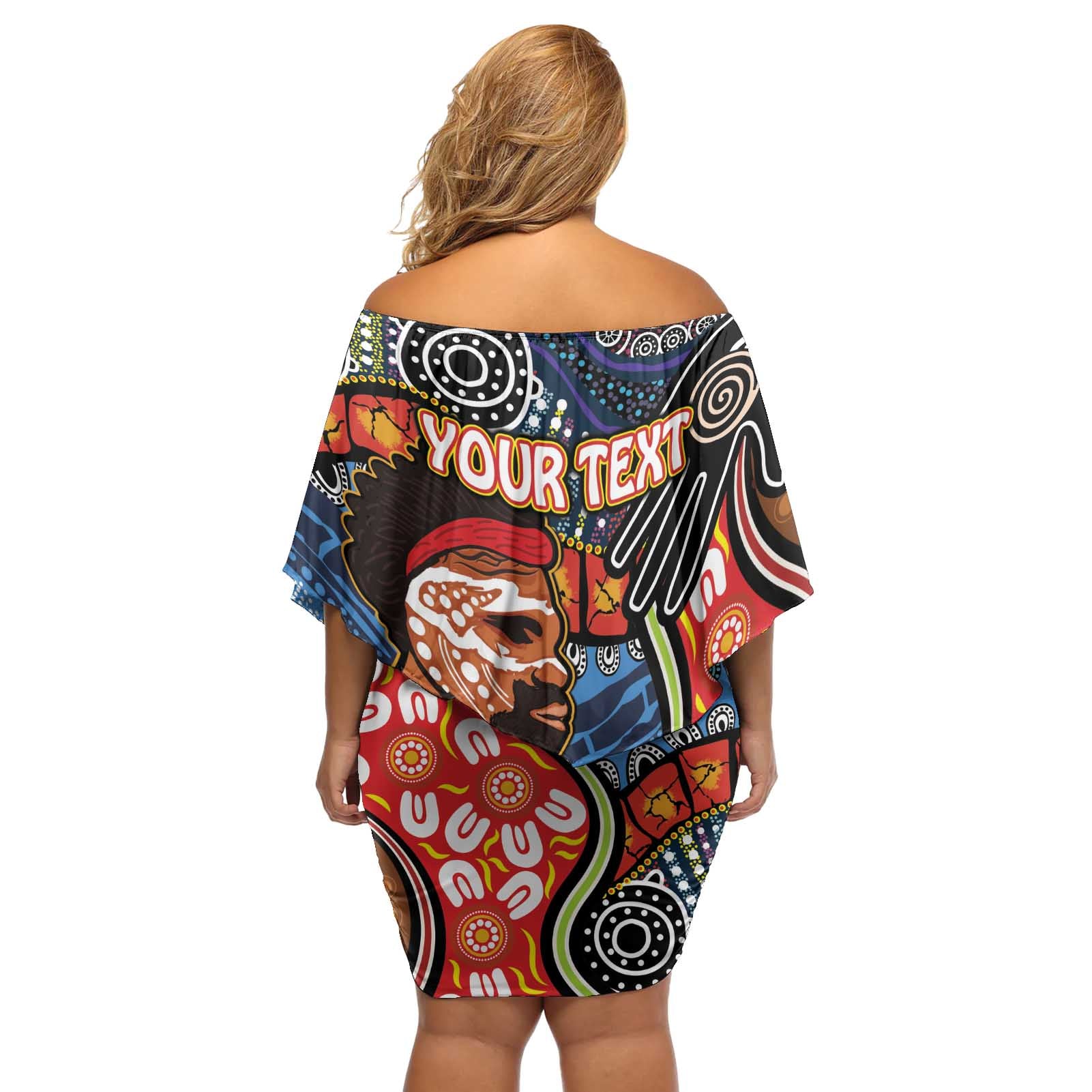 Dad and Son Footprint Father's Day Personalised Off Shoulder Short Dress Australian Aboriginal Art