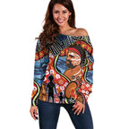 Dad and Son Footprint Father's Day Personalised Off Shoulder Sweater Australian Aboriginal Art