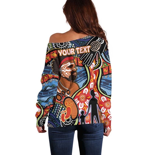 Dad and Son Footprint Father's Day Personalised Off Shoulder Sweater Australian Aboriginal Art