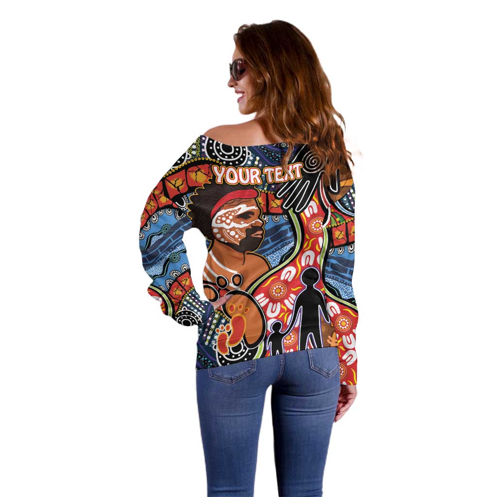 Dad and Son Footprint Father's Day Personalised Off Shoulder Sweater Australian Aboriginal Art