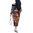 Dad and Son Footprint Father's Day Personalised Off The Shoulder Long Sleeve Dress Australian Aboriginal Art