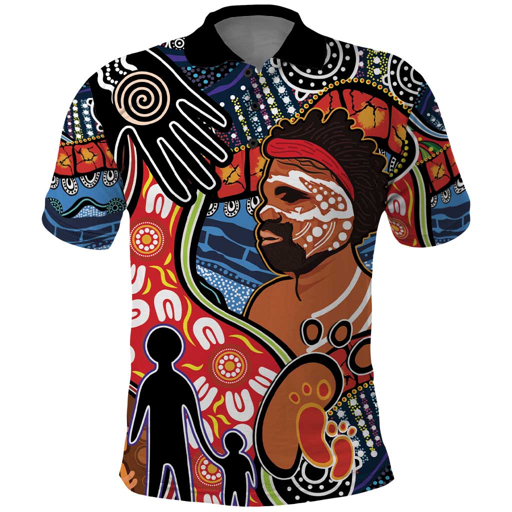 Dad and Son Footprint Father's Day Personalised Polo Shirt Australian Aboriginal Art