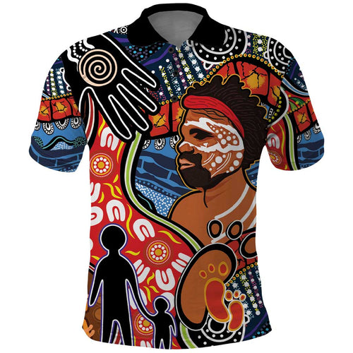 Dad and Son Footprint Father's Day Personalised Polo Shirt Australian Aboriginal Art