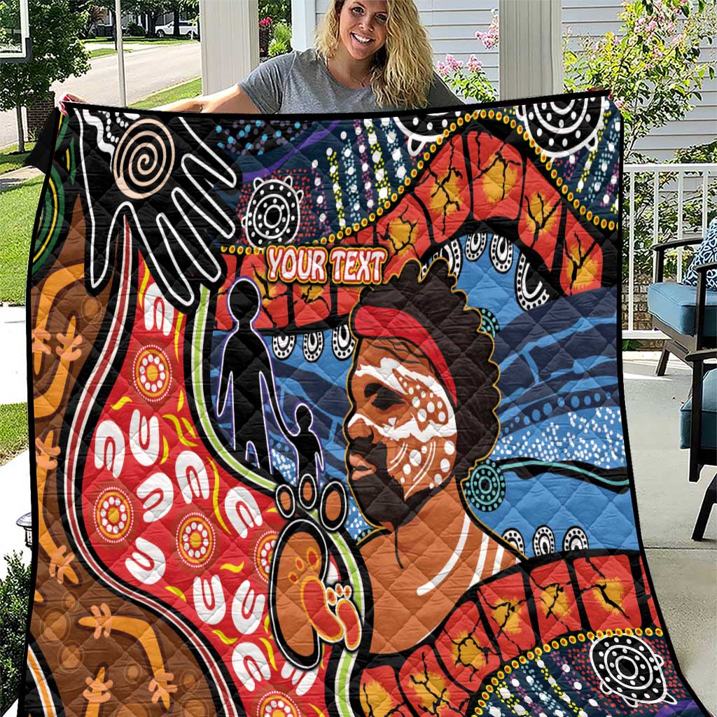 Dad and Son Footprint Father's Day Personalised Quilt Australian Aboriginal Art