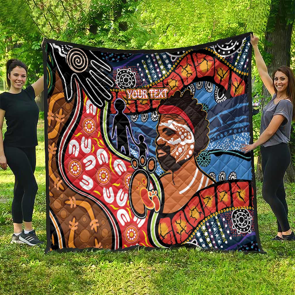 Dad and Son Footprint Father's Day Personalised Quilt Australian Aboriginal Art
